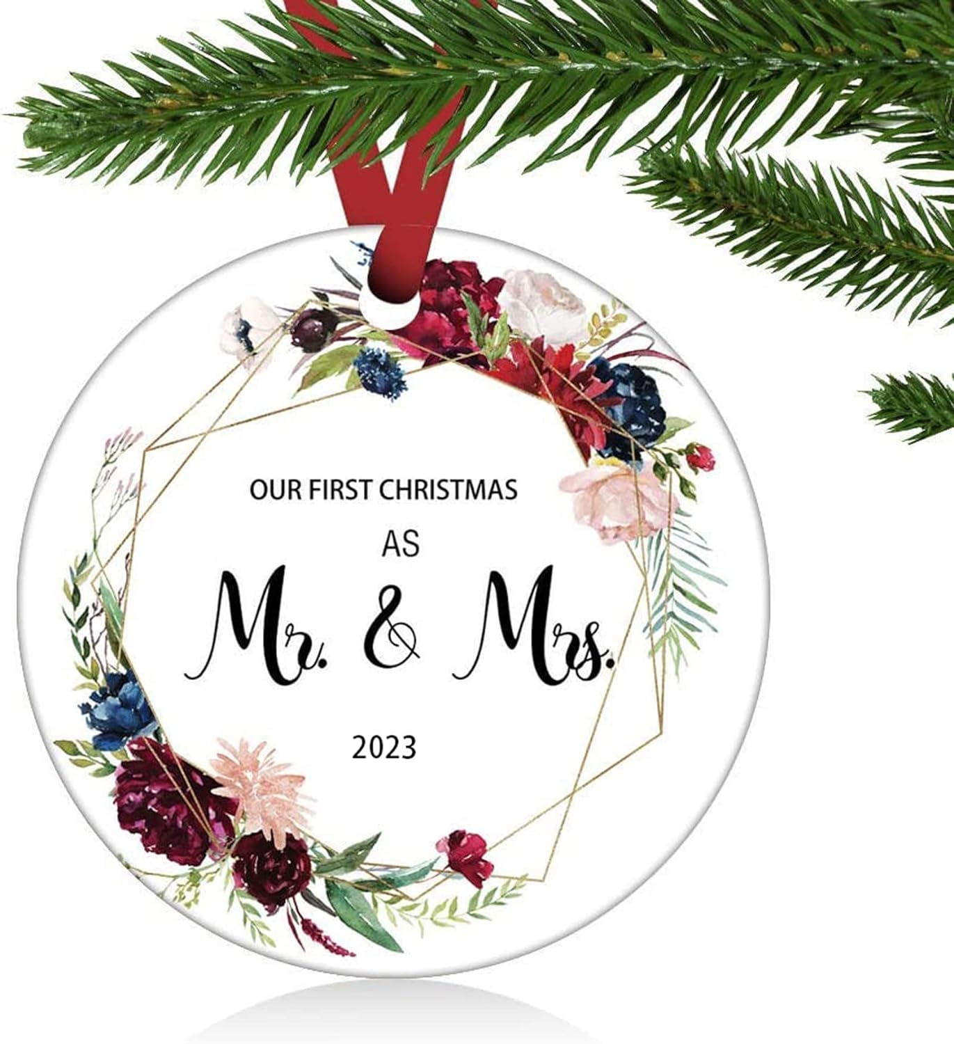 Wedding Gifts for Couples Mr & Mrs Ornament 2023 Couple Married Bridal Shower Gifts Christmas Ornament Tree Decoration 3 Ornament (Red-Mr & Mrs)