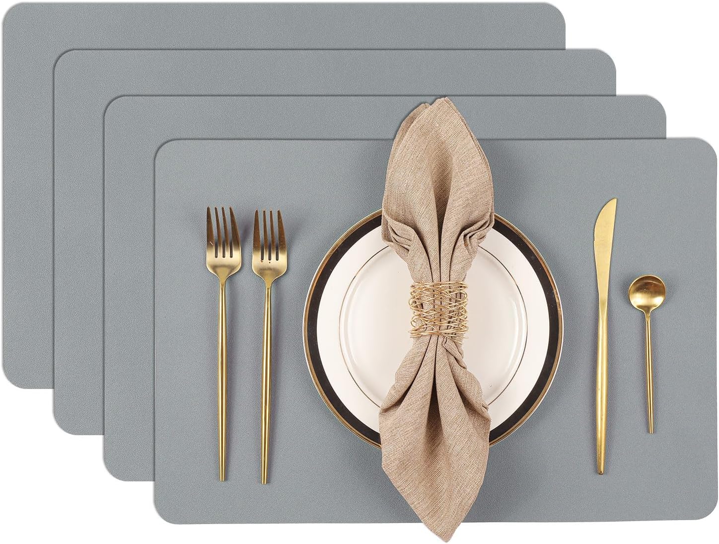 SHACOS Placemats Set of 4 Grey Faux Leather Place Mats for Dinning Table Non Slip Waterproof Table Mats 4 Pieces Heat Resistant Washable Placemats for Kitchen Table Coffee Decor