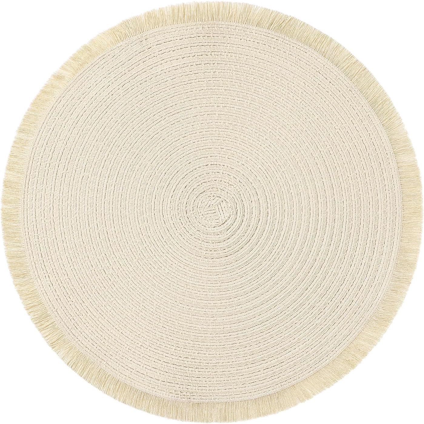 SHACOS 15inch Round Boho Placemats Beige Table Mats Set of 6 for Dining Table Washable Braided Place Mats with Fringe for Farmhouse Home Wedding Party Decor(Beige,6)