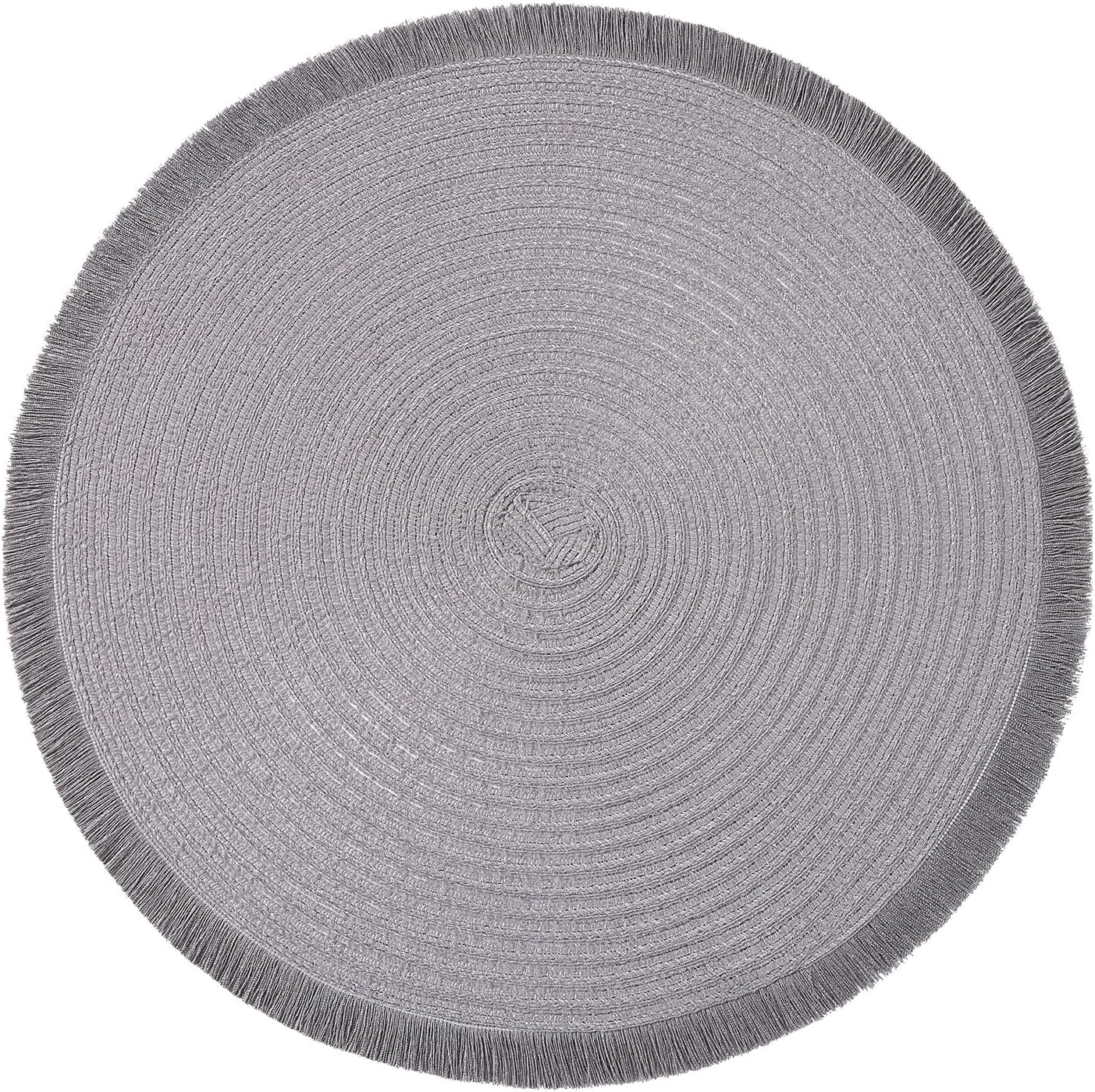 SHACOS 15 Inch Grey Table Mats Set of 6 Boho Fringed Circle Place Mats for Kitchen Table Round Woven Placemats for Farmhouse Table Dining Table Decoration (Grey, 6)