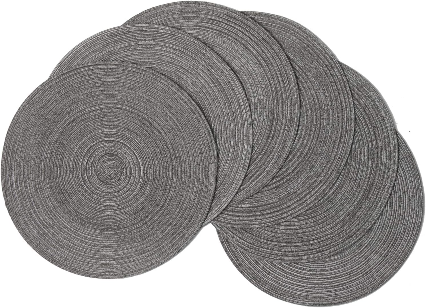 SHACOS Round Braided Placemats Set of 6 Round Table Mats 15 inch Cotton Washable for Holiday Party (Black Grey, 6)