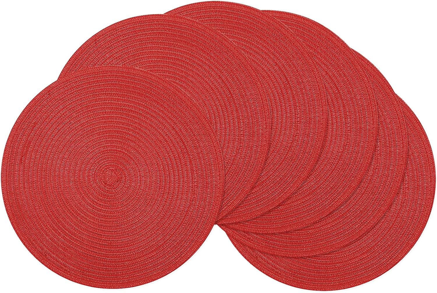 SHACOS Round Placemats Set of 6 Woven Braided 15 inch Circle Placemat for Dining Tables Kitchen Table Mats Washable (Red, 6)