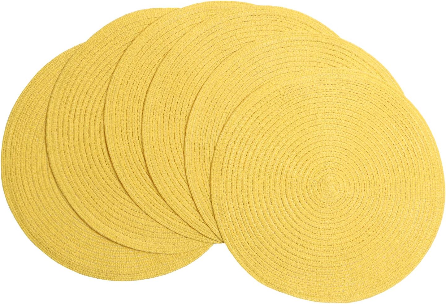 SHACOS Round Braided Placemats Set of 6 Kitchen Place Mats 15 inch Round Table Mats for Dining Tables Washable (Yellow, 6)