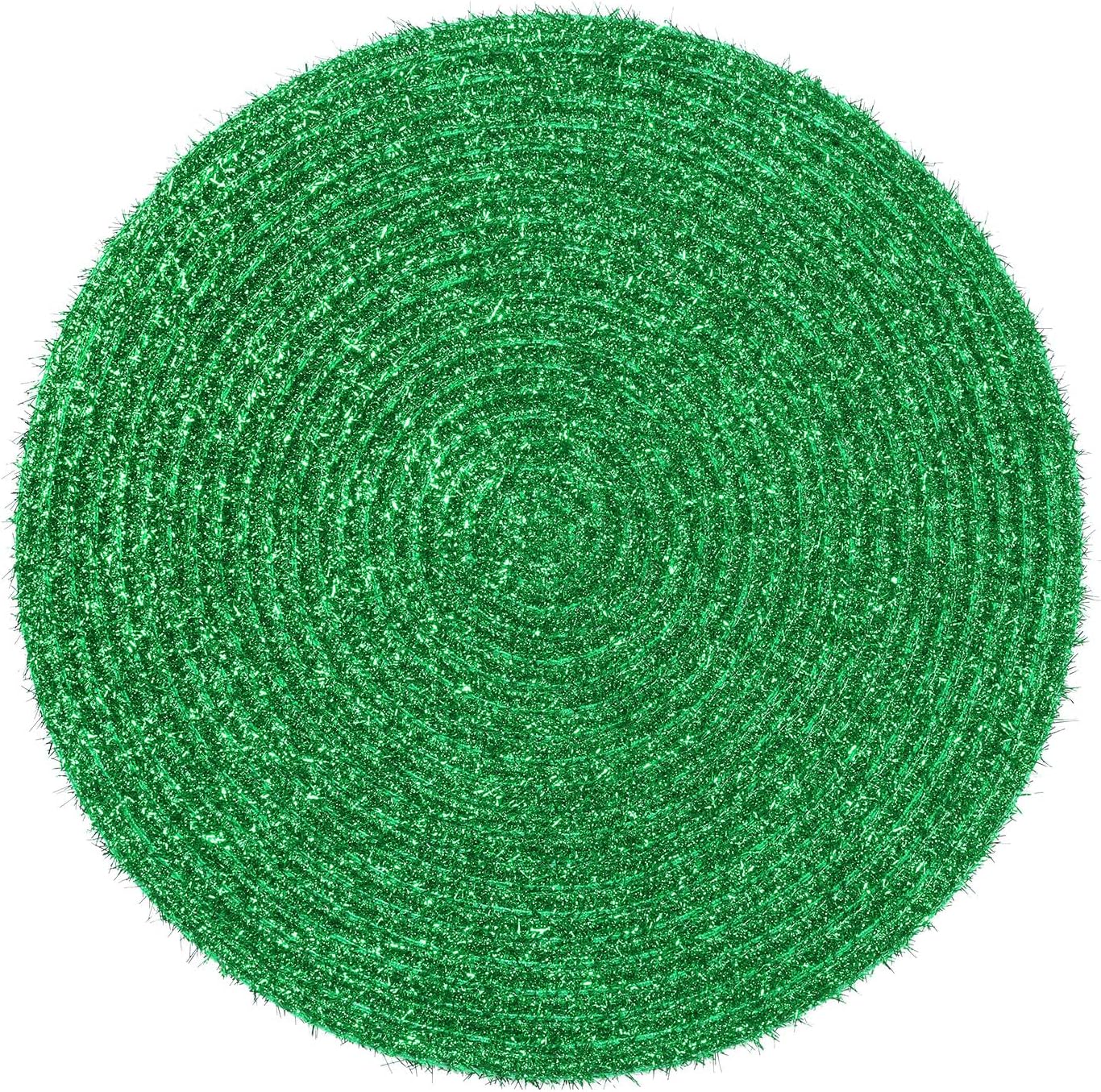 SHACOS Round Placemats Set of 6 Glitter Sparkle Tinsel 15 inch Christmas Circle Place Mats Washable Table Placemats for Home Wedding Party, Green