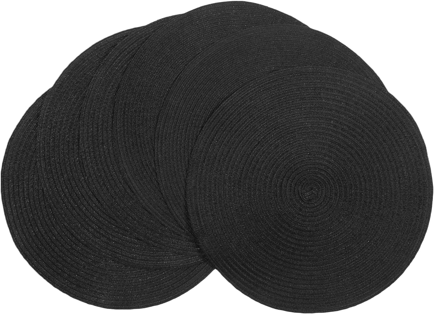 SHACOS Round Braided Placemats Set of 6 Washable Cotton Polyester Woven Round Table Mats 15 inch Heat Resistant (Black, 6)