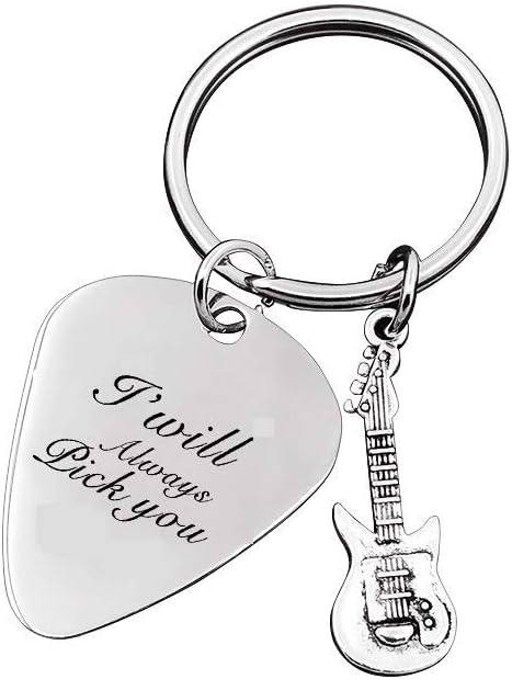 ZUNON Guitar Pick Keychain Engraved I Pick You Grandpa Handstamped Boyfriend Husband Fiance Musician Gifts