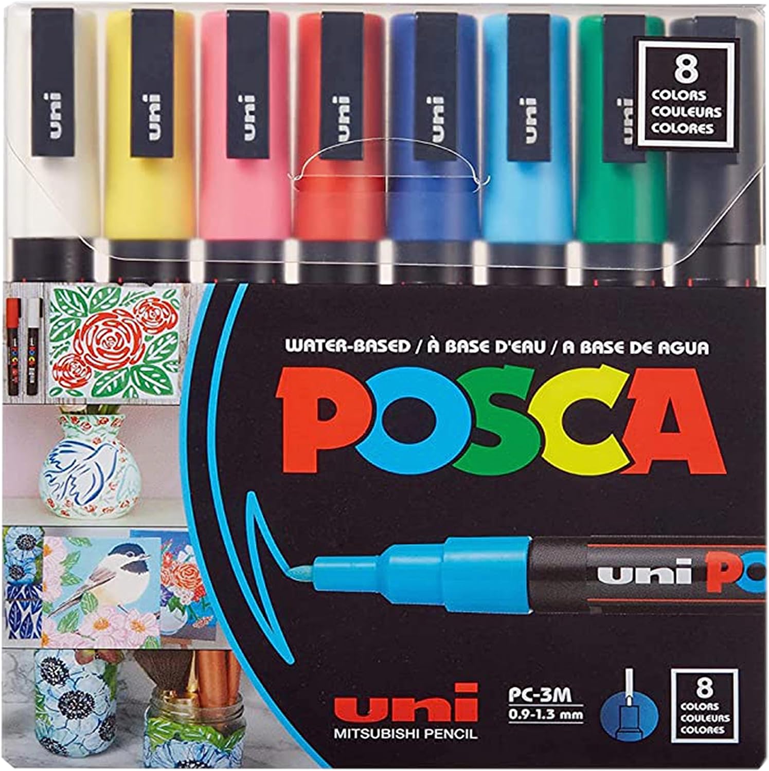 8 Posca Paint Markers, 3M Fine Posca Markers with Reversible Tips, Posca Marker Set of Acrylic Paint Pens | Posca Pens for Art Supplies, Fabric Paint, Fabric Markers, Paint Pen, Art Markers