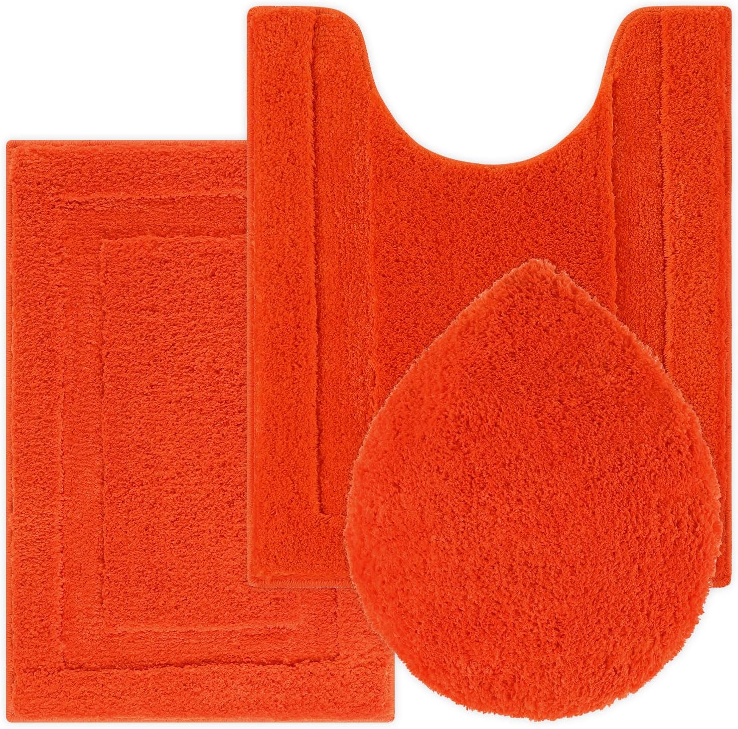 SHACOS Bathroom Rugs Sets 3 Piece with Toilet Lid Cover U-Shape Contoured Toilet Mat Machine Washable Absorbent Bath Rug Non Slip Soft Microfiber Bath Mats Shaggy Bath Rugs(Orange)