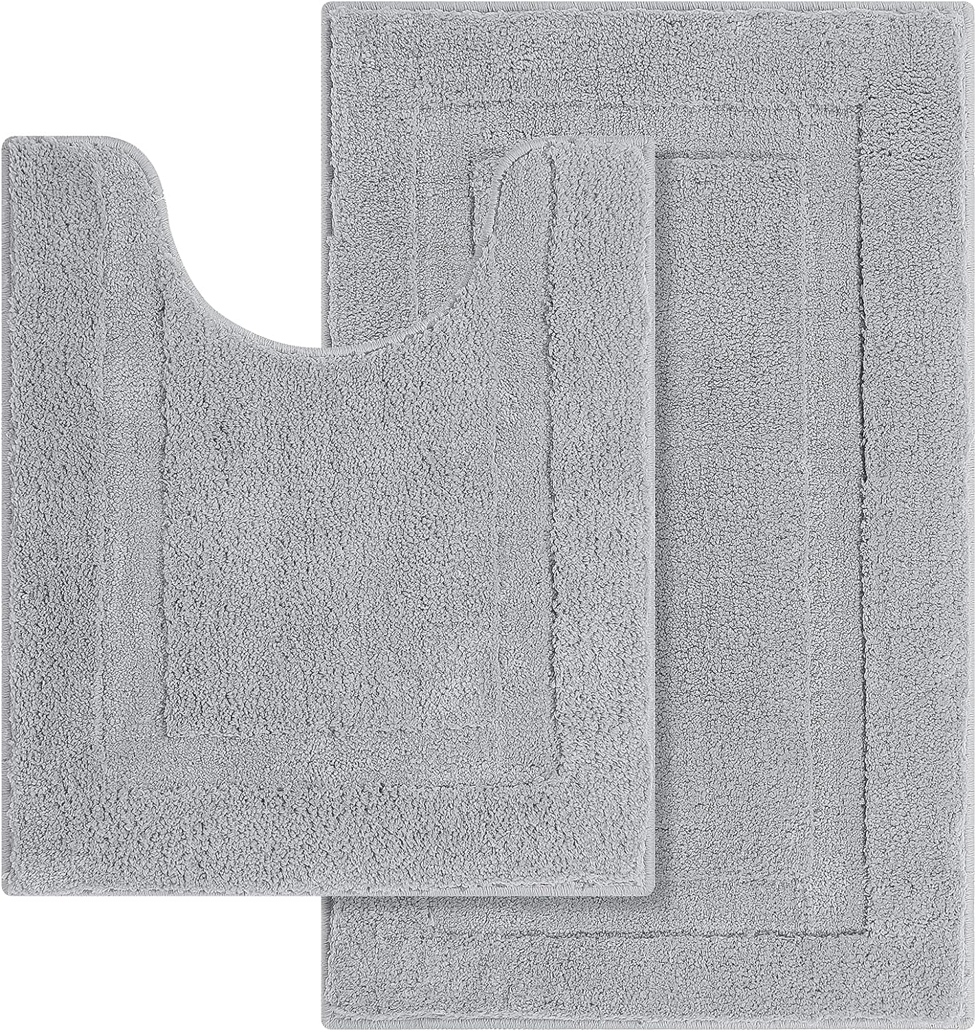 SHACOS Bathroom Toilet Rugs Set of 2 Pieces Bathroom Rugs Bath Mats U Shaped Toilet Rug Mat Fluffy Plush Non Slip Bathroom Carpet Washable (20x24 20x32,Light Grey)