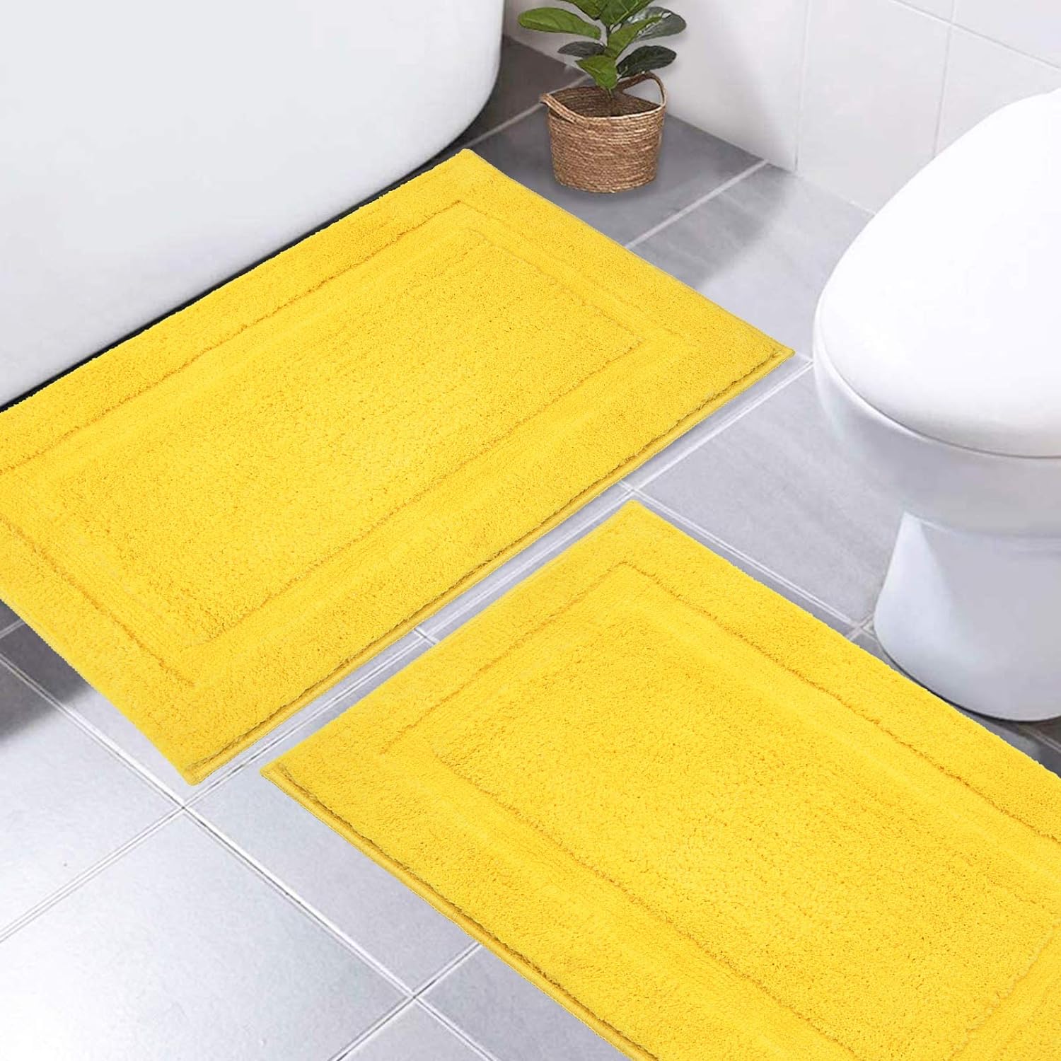 SHACOS Super Soft Bathroom Rugs Set of 2 Pieces 20x32 inch Non Slip Bath Rugs for Bathroom Microfiber Water Absorbent Bath Mats Plush Bathroom Carpet Machine Wash Dry, Yellow