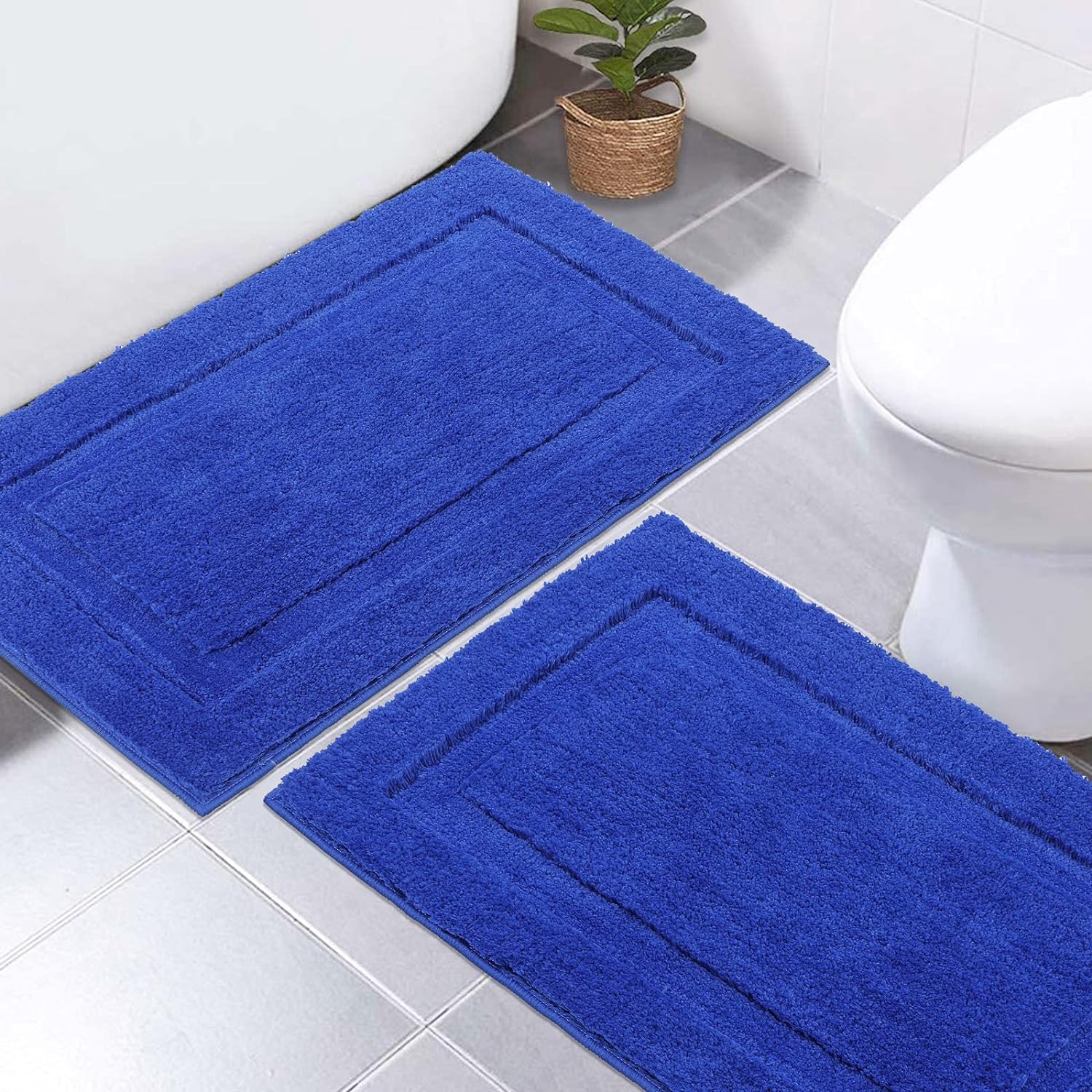 SHACOS Super Soft Bathroom Rugs Set of 2 Pieces 20x32 inch Microfiber Bath Mat Non Slip Plush Bath Rug Absorbent Bathroom Carpet Machine Wash Dry, Royal Blue