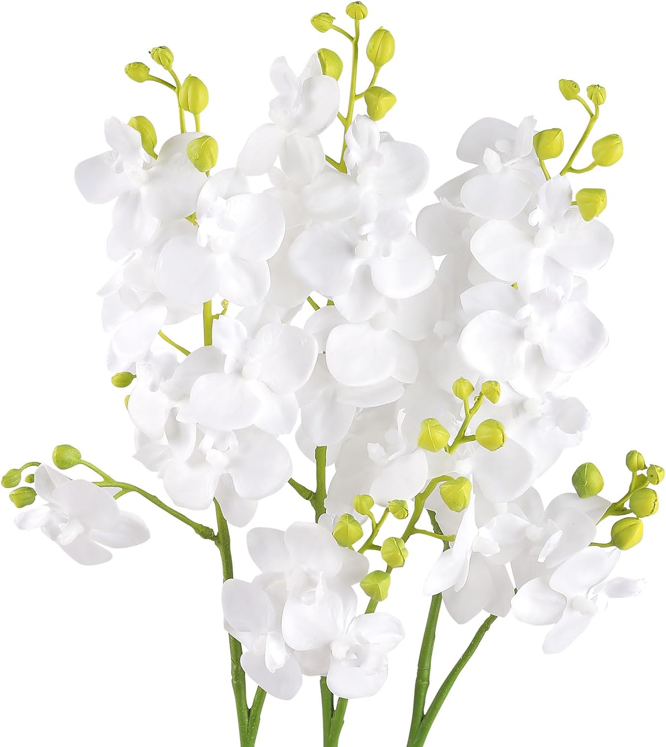 SHACOS Artificial Orchid Stems Set of 3 Real Touch Orchid 28inch Tall 12 Blooms for Flower Arrangement Fake Phalaenopsis Flower for Home Wedding Decoration White