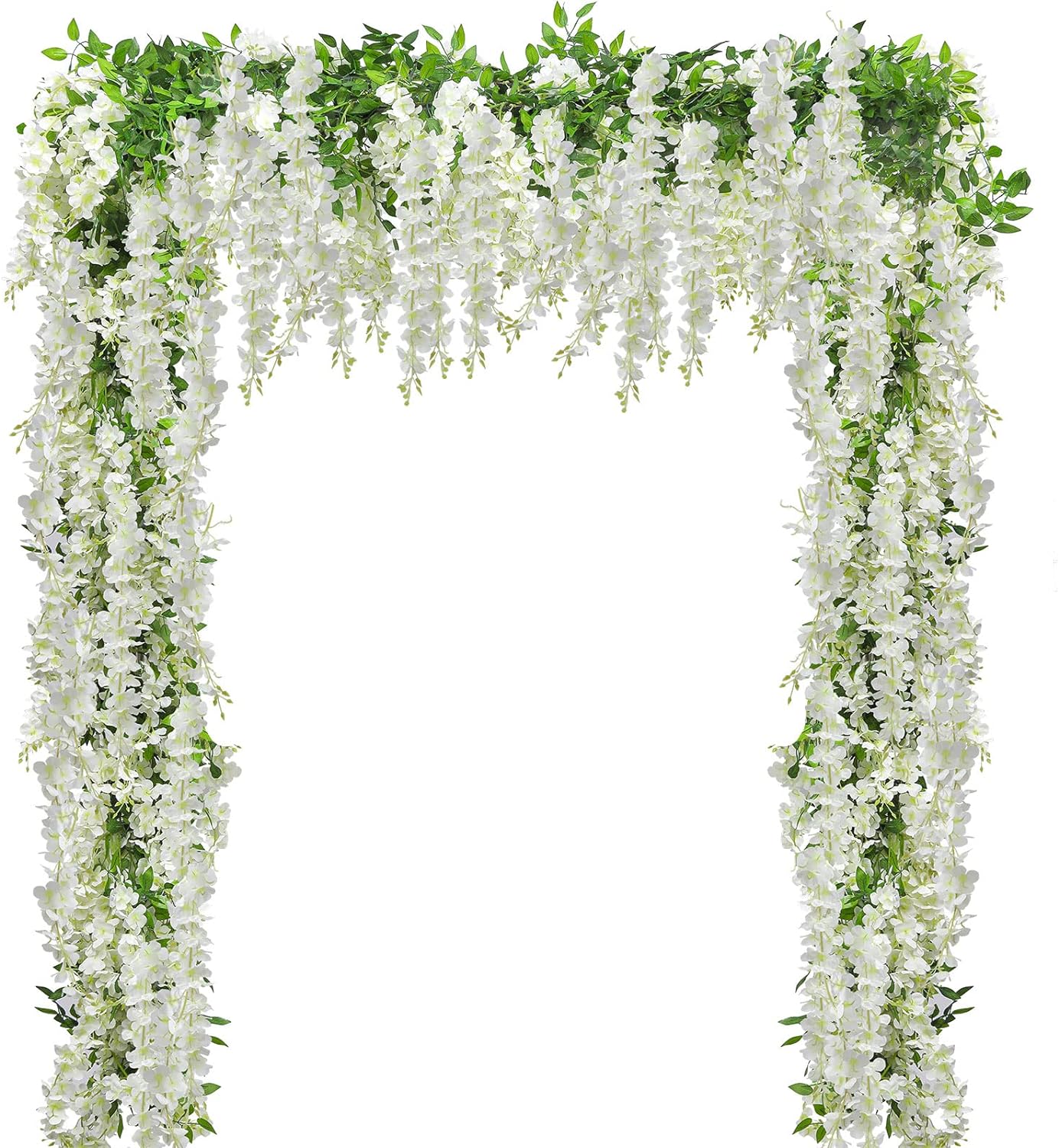 SHACOS 8Pcs 7.2Ft/Piece Wisteria Garlands Artificial Wisteria Vines Rattan Silk Hanging Wisteria Flower Garland for Decoration Wedding Arch Table Backdrop (White, 8)