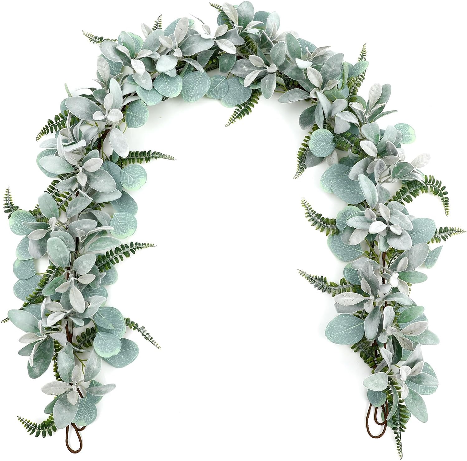 SHACOS 2 Pack 11.8ft Artificial Flocked Lambs Ear Garland Eucalyptus Garland with Fern Leaves Greenery Garland Fake Vines for Room Decor Garland for Mantle Fireplace Wedding Centerpieces Home Decor