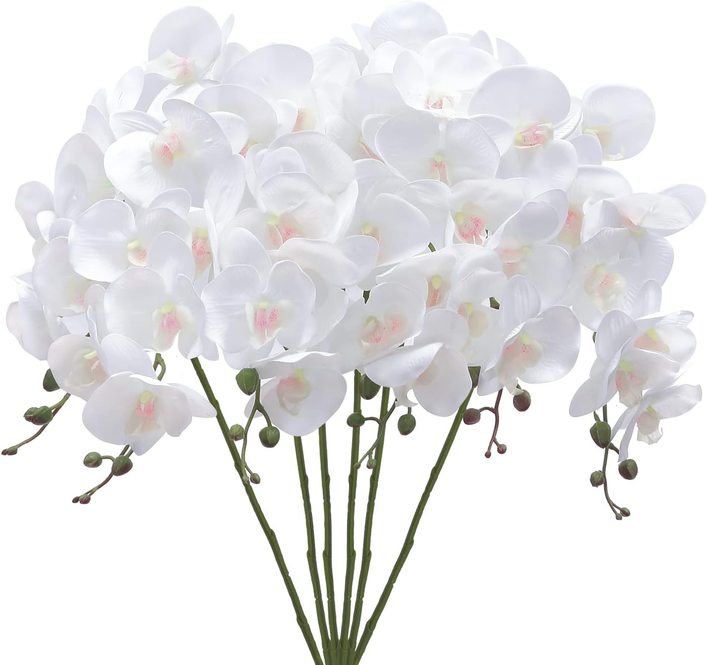 SHACOS Artificial Orchid Stems Set of 6 Real Touch Orchid 38 inch Tall Fake Butterfly Phalaenopsis Flower for Vase Home Wedding Decoration (White, 6 PCS)