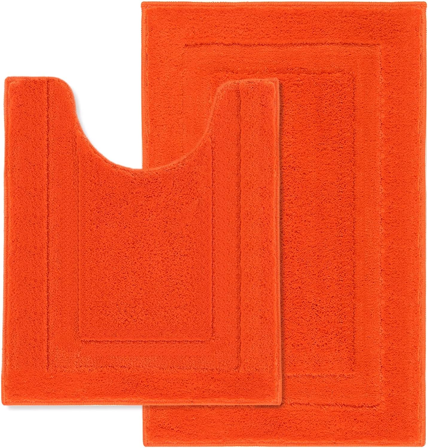 SHACOS Bathroom Toilet Rugs Set of 2 Non Slip Bath Mats with U Shaped Toilet Rugs Bathroom Mats Absorbent Soft Plush Bath Rug Toilet Rug Washable (20x24 20x32,Orange)