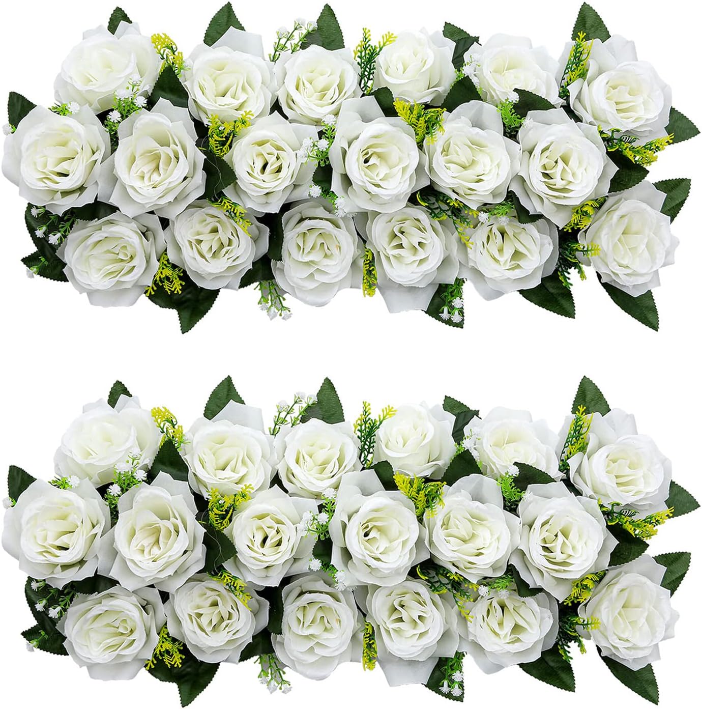 SHACOS Artificial Flower Panels 2pcs 8x18 Rose Panels Wedding Centerpieces for Tables Reception Bridal Shower Decoration Wedding Arch Flowers Wall Decor Floral Arrangements, White