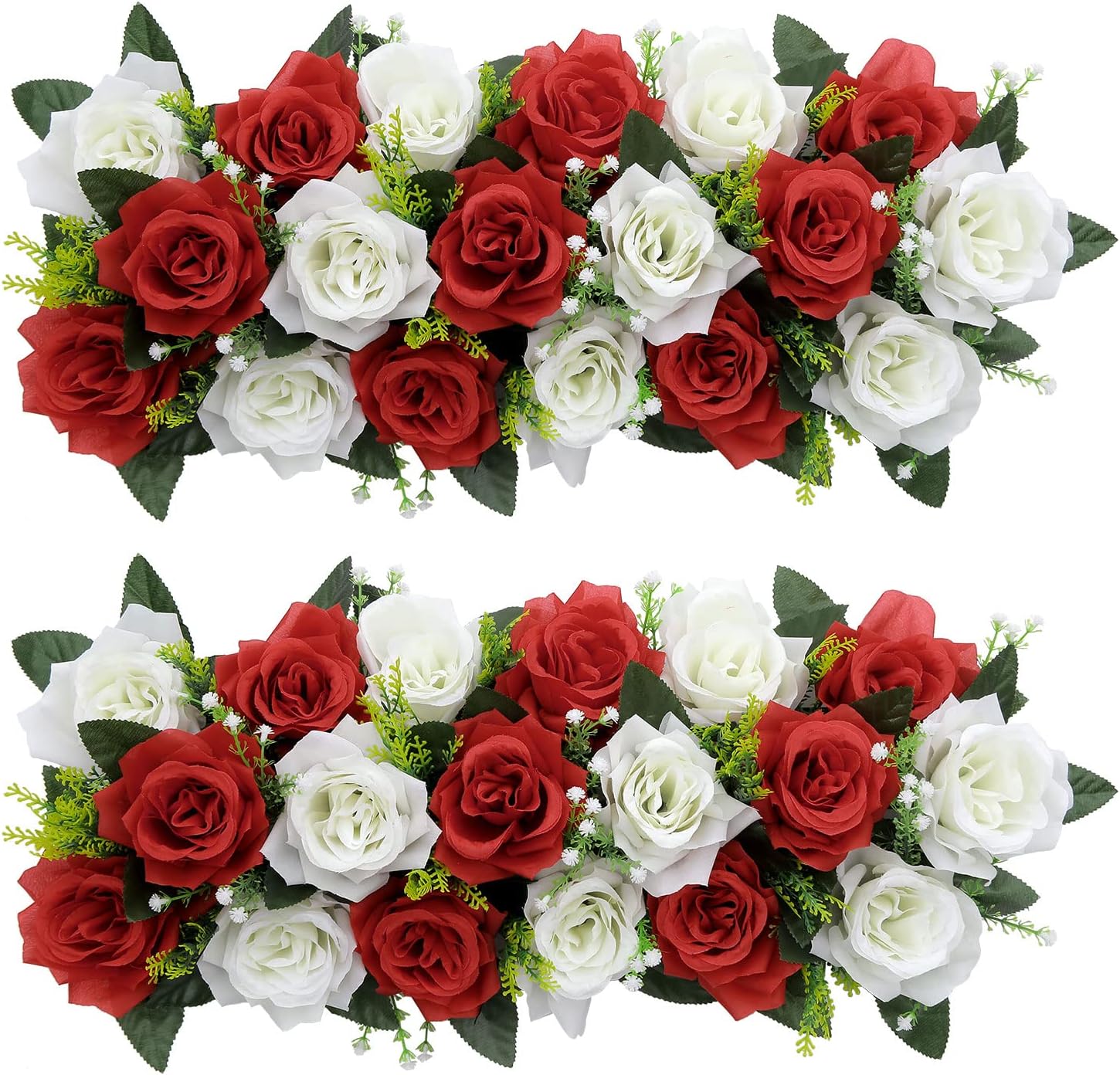 SHACOS Artificial Flower Panels 2pcs 8x18 Rose Panels Wedding Centerpieces for Tables Reception Bridal Shower Decoration Wedding Arch Flowers Wall Decor Floral Arrangements, White Red