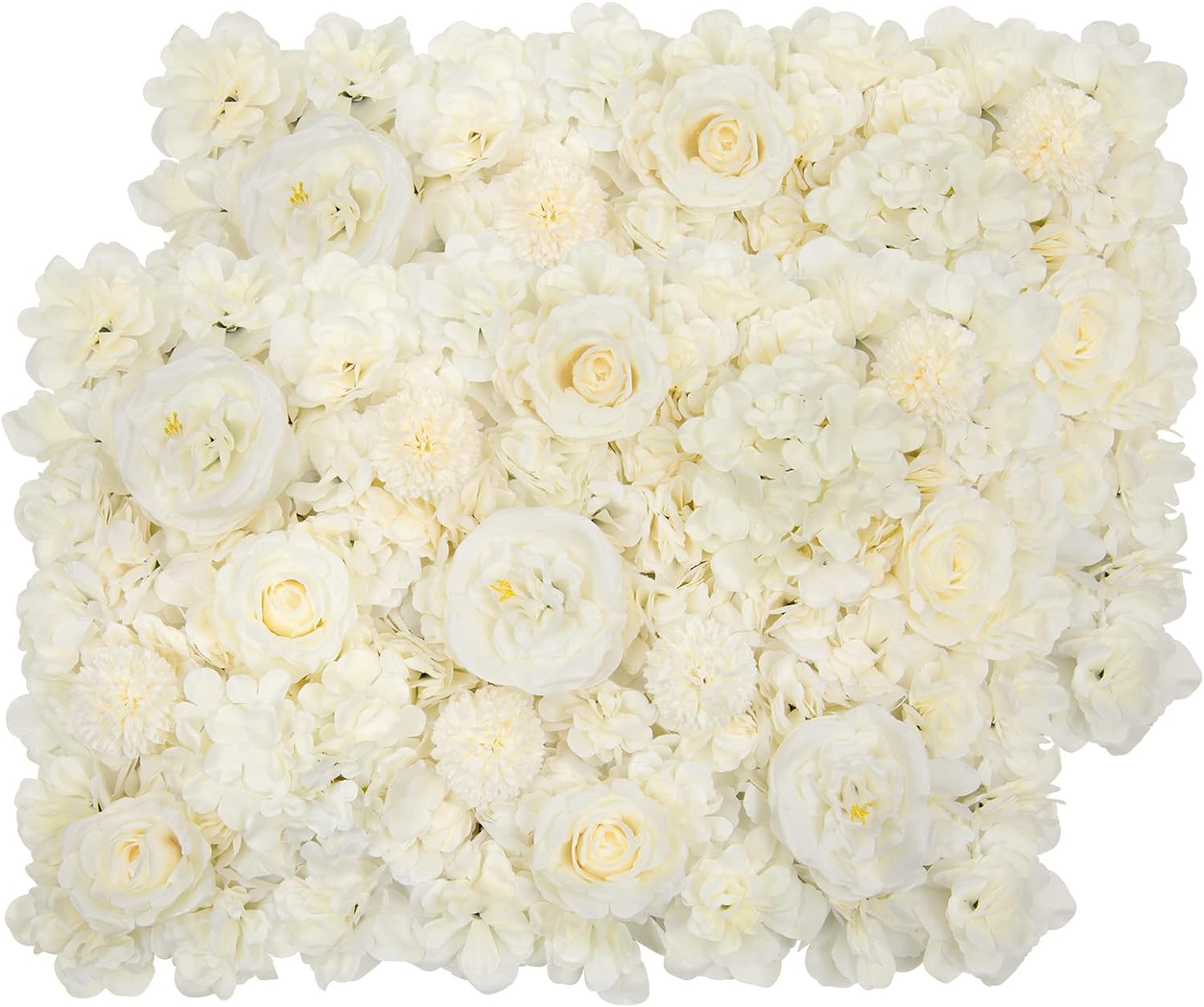 SHACOS Artificial Flower Wall Panels 2 Pack 24x16 Mat Silk Rose Decor 3D Panel for Backdrop Wedding Birthday Party Home Decorations, Ivory White