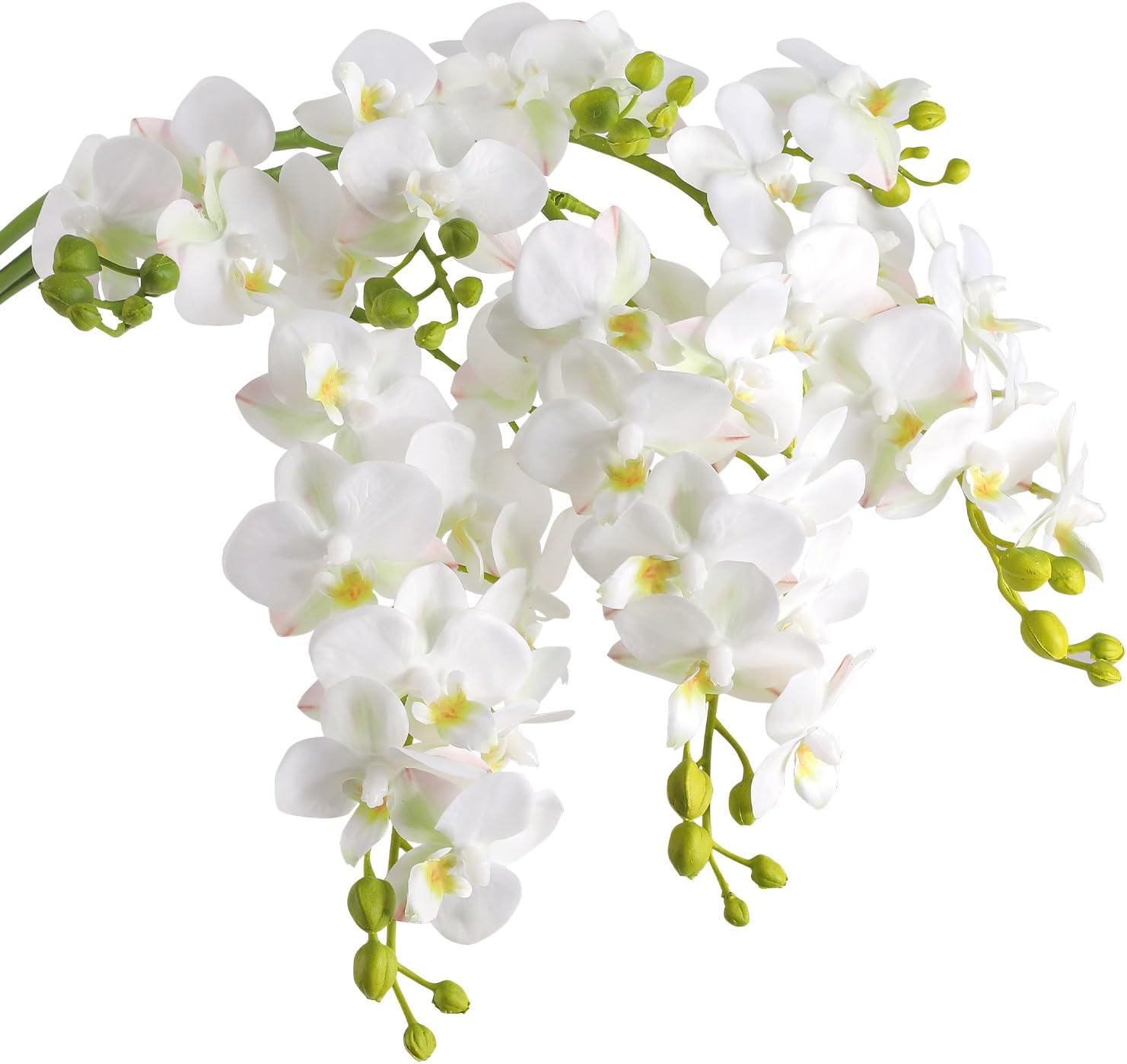 SHACOS 3PCS Artificial Orchid Stems 28inch 12 Heads Fake Orchid Flower Real Touch Orchid Flower Silk Phalaenopsis for Home Decor Wedding Centerpieces White Green