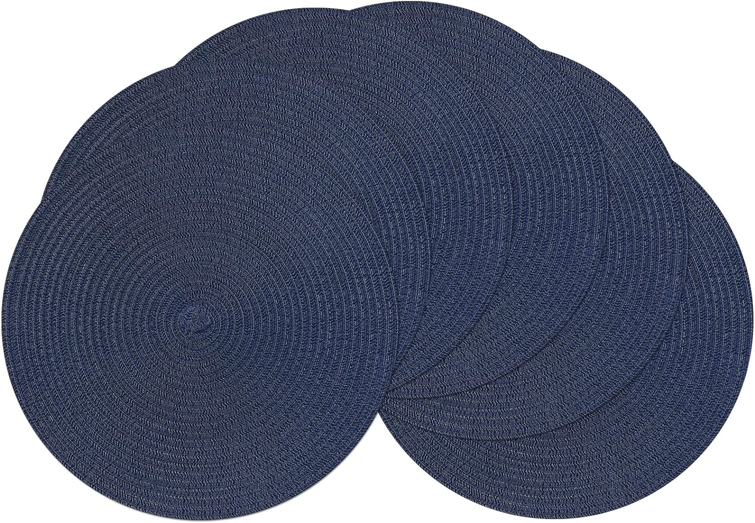 SHACOS Round Placemats Set of 6 Washable 15 inch Round Table Mats Cotton Polyester Woven Braided Place Mats for Dining Table (Navy, 6)