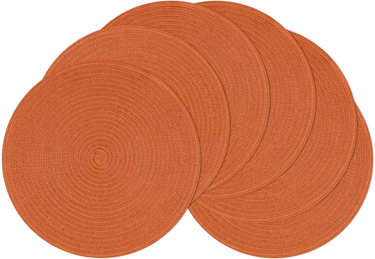 SHACOS Round Placemats Set of 6 Washable 15 inch Round Table Mats Cotton Polyester Woven Braided Place Mats for Dining Table, Dark Orange