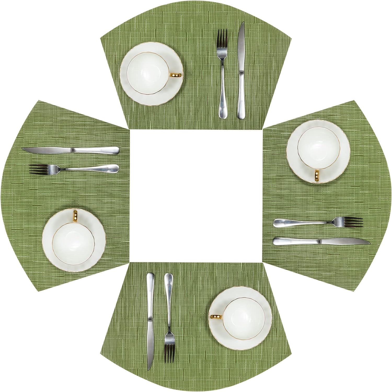 SHACOS Round Table Placemats Set of 4 Wedge Placemats Heat Resistant Woven Vinyl Round Table Mats Wipe Clean (4, Green)