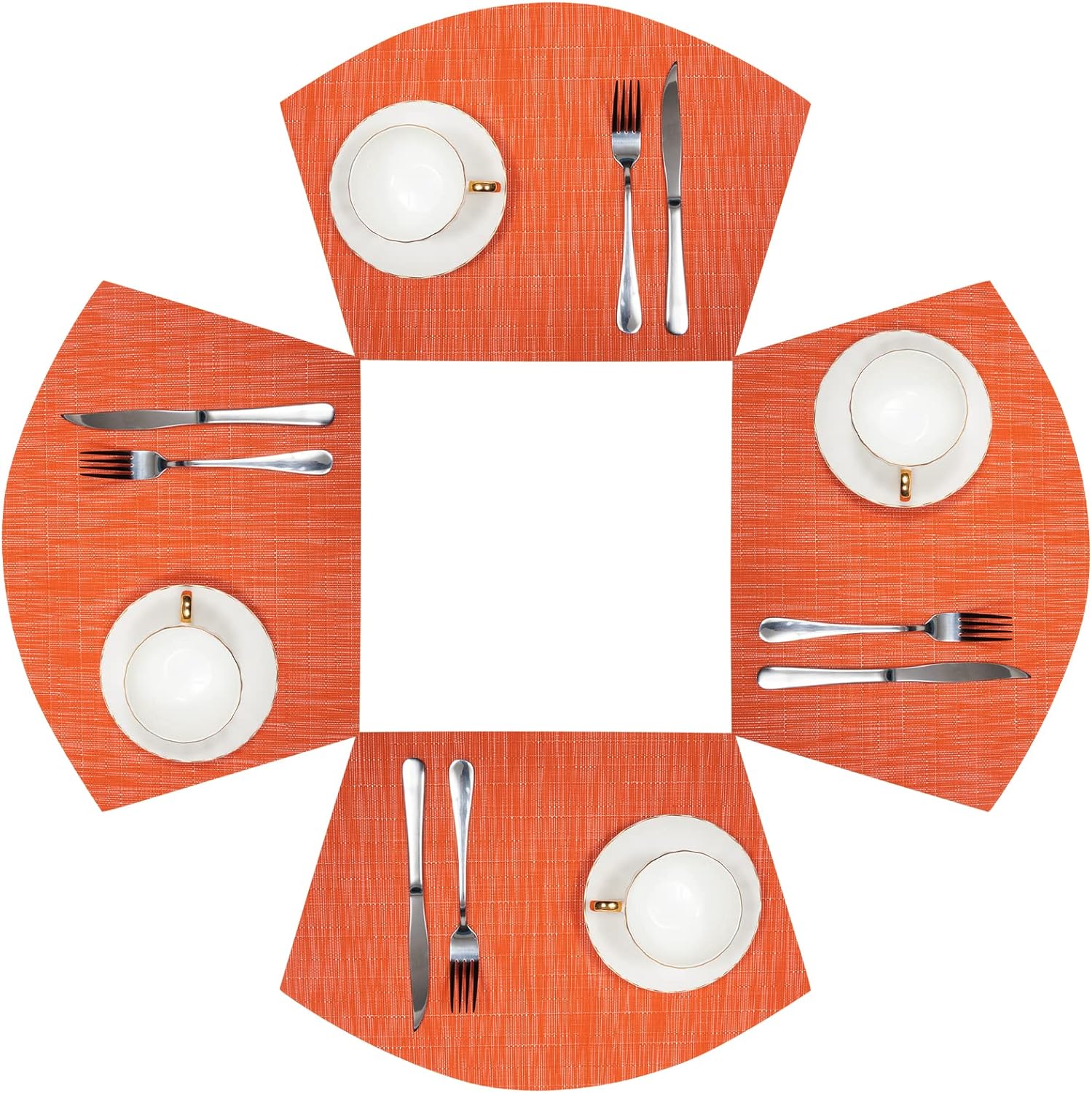 SHACOS Round Table Placemats Set of 4 Wedge Placemats Heat Resistant Woven Vinyl Table Mats Wipe Clean (4, Orange)