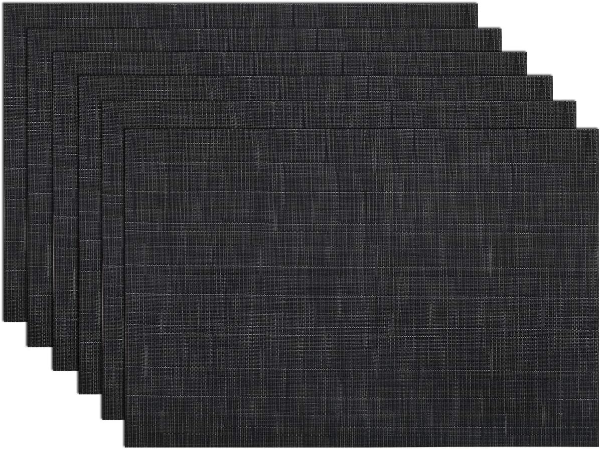 SHACOS Placemats Set of 6 Woven Vinyl Place Mats for Dining Table Wipe Clean Stain Resistant Table Mats Indoor Outdoor (6, Black)