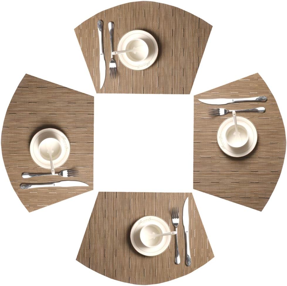 SHACOS Round Table Placemats Set of 4 Wedge Placemats Heat Resistant Round Table Mats Wipe Clean (4, Tan)