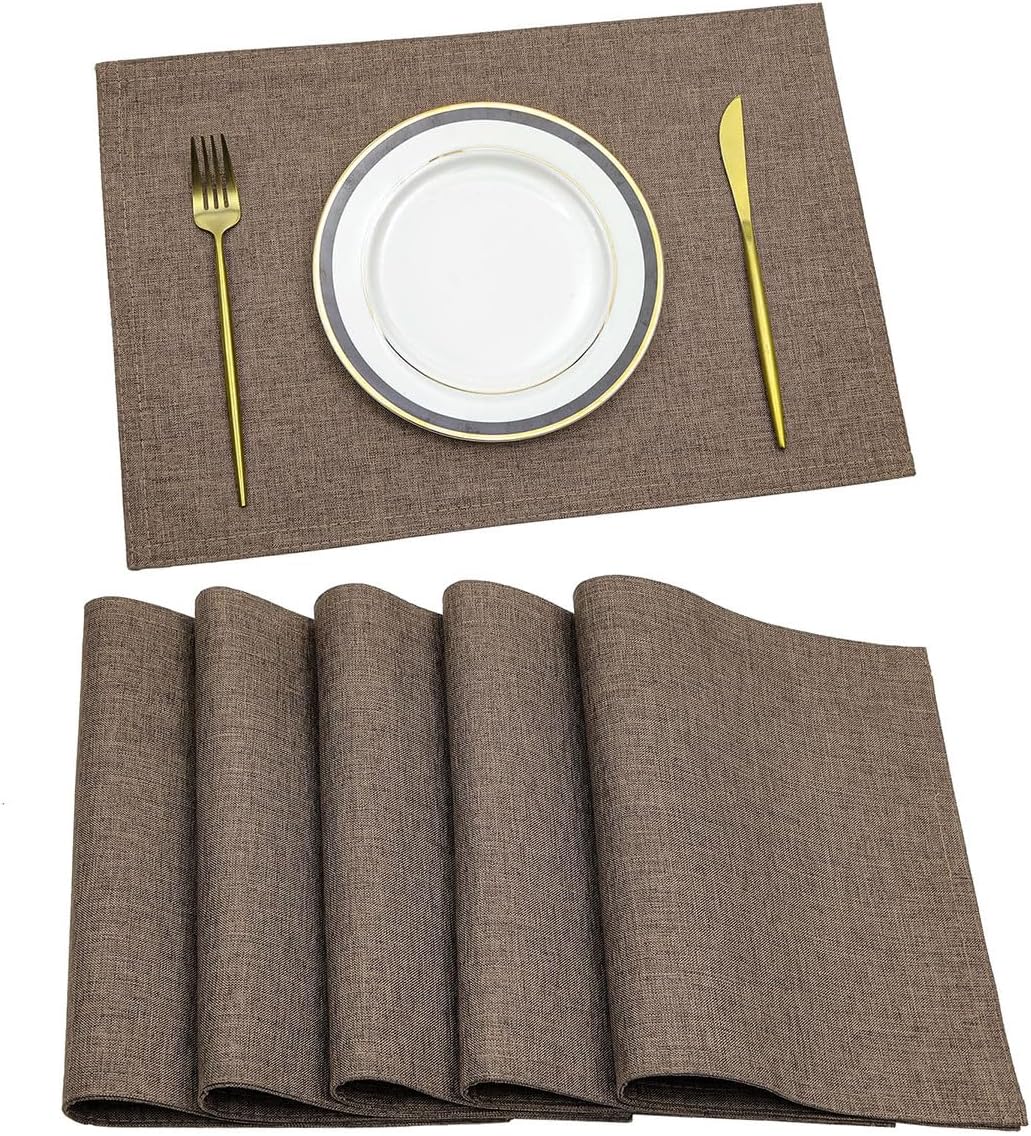 SHACOS Placemats Set of 6 for Dining Table Washable Kitchen Table Placemats Heat Resistant Cloth Linen Table Mats Double Layer Water Absorbent Place Mats, Brown