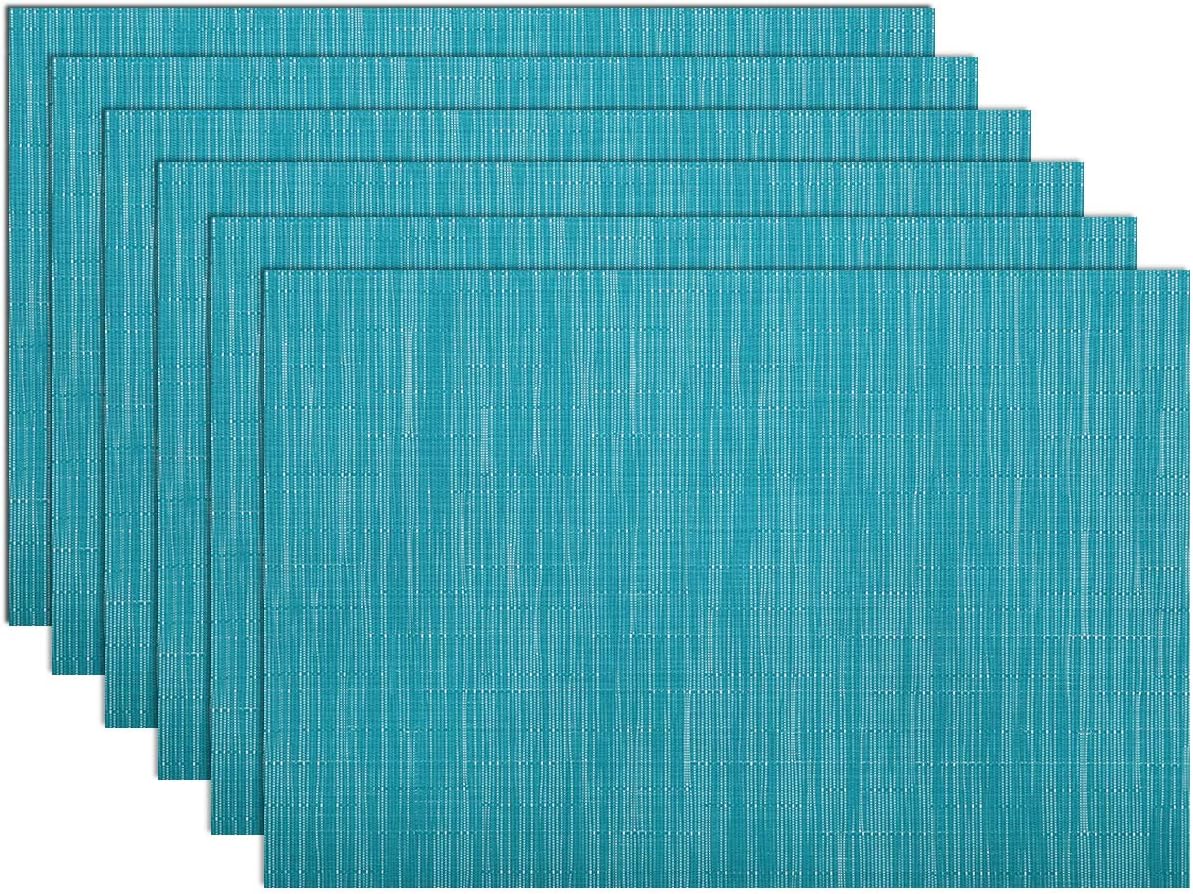 SHACOS Placemats Set of 6 Woven Vinyl Place Mats for Dining Table Wipe Clean Stain Resistant Table Mats (6, Teal Blue)