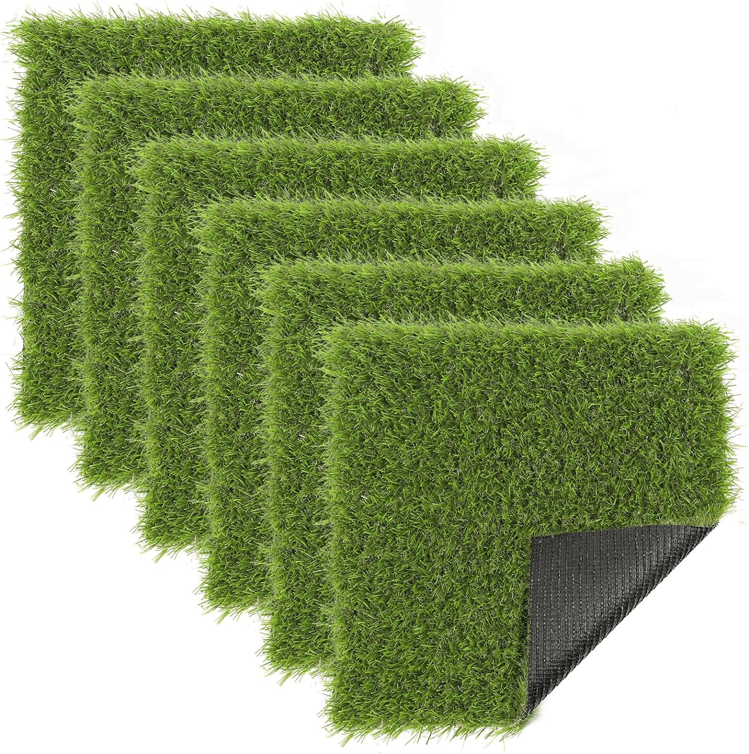 SHACOS Artificial Grass Squares Mat 6 Pcs 12x12 Outdoor Fake Grass Turf Grass Patch Tiles Small Faux Grass Rug with Drainage Holes Grass Rug for Crafts Patio Wall Decor, Green Yellow