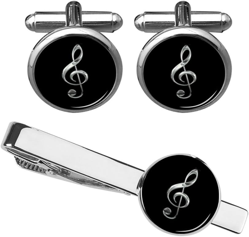 ZUNON Treble Cufflinks & Tie Clip Music Note Music Instrument Musician Arts Gift for Men Husband Fiancee