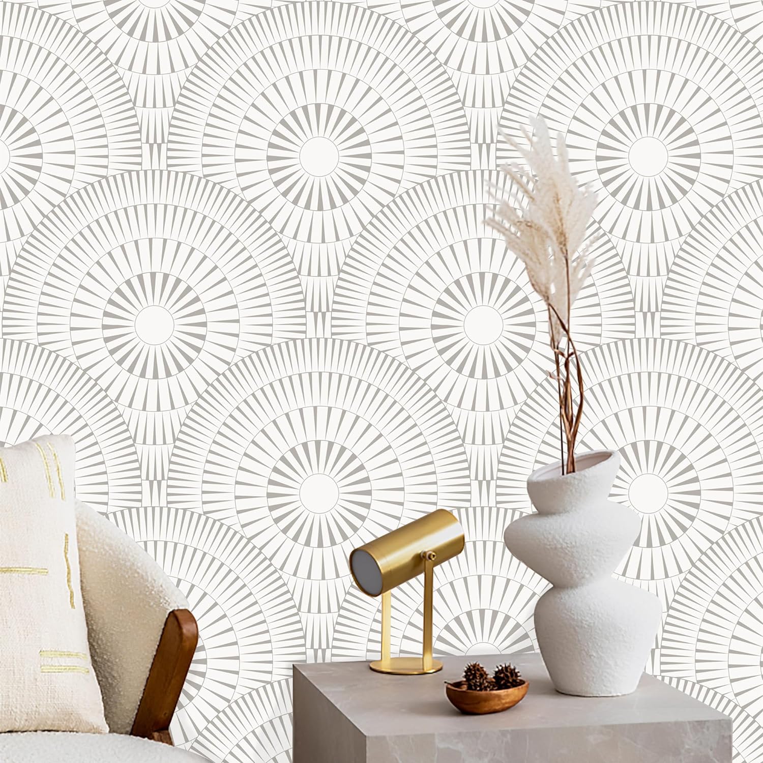 Heroad Brand 17.3x118 Peel and Stick Wallpaper Beige Circle Wallpaper Modern Geometric Wallpaper Beige Contact Paper for Cabinets Waterproof Self Adhesive Removable Wallpaper Thicken Retro Wallpaper