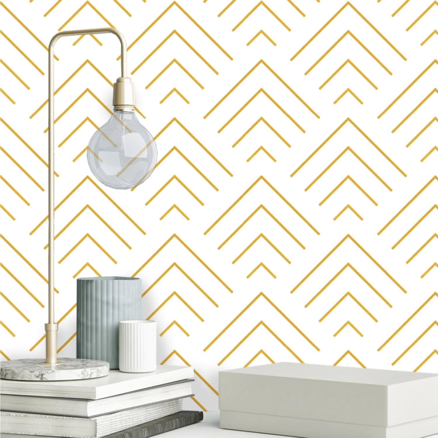 Heroad Brand Peel and Stick Wallpaper Geometric Wallpaper Gold and White Contact Paper Self Adhesive Removable Wallpaper for Cabinets Walls Countertop Waterproof Thicken Vinyl 78.7x17.3