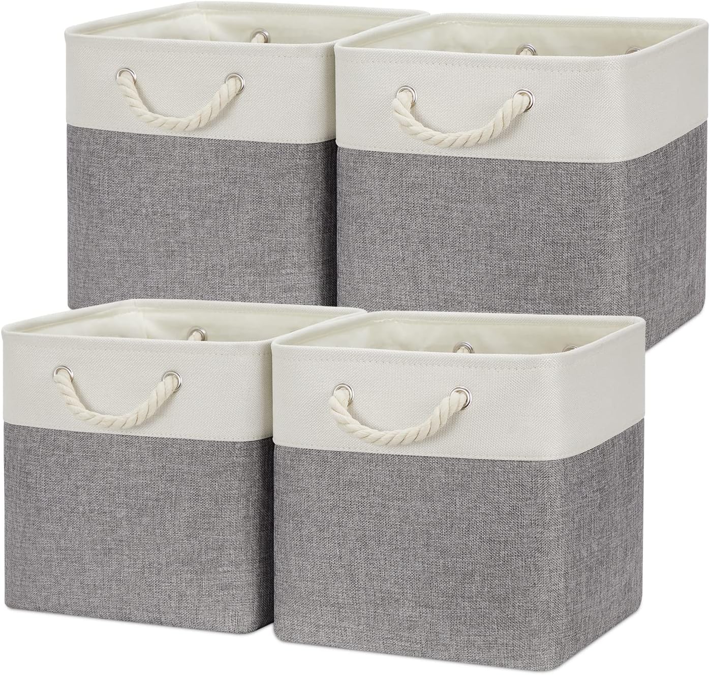 Temary Fabric Baskets Storage 12 Inch Storage Cubes Storage Baskets with Handle, Clothes Baskets for Gift, Large Baskets for Storage Toys, Books, Blankets (White&Gray)