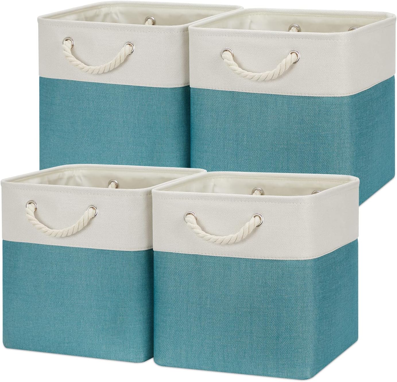 Temary Cubes Storage Baskets 12 Inch Cube Storage Bins for Shelf, Fabric Storage Cubes for Gift Empty Toy Baskets for Kids, Collapsable Box Baskets for Storage (White&Teal)
