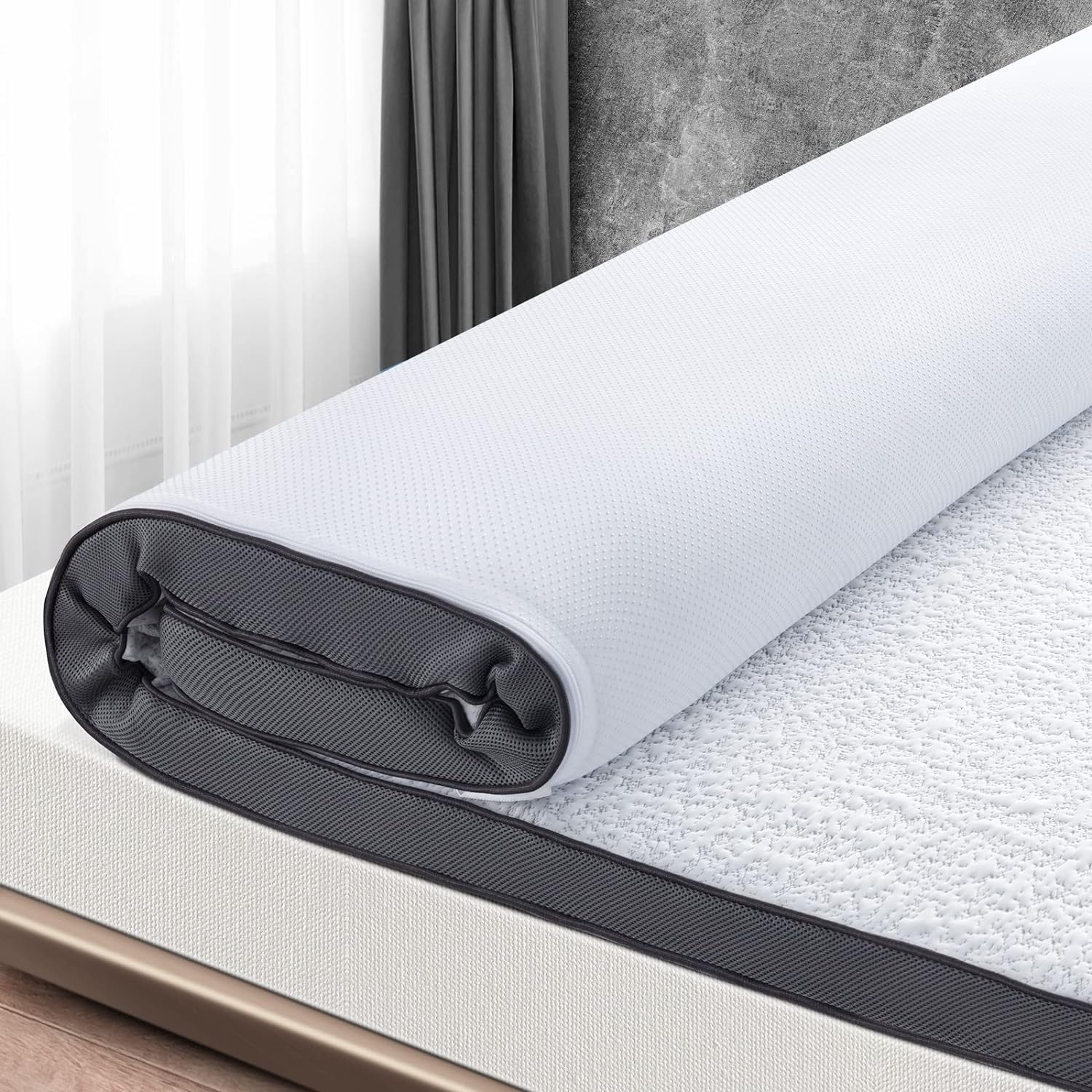 UniPon 2 Inch Memory Foam Mattress Topper Twin Cooling Mattress Topper Bamboo Charcoal Infused Bed Topper with Tencel Fiber Ingredient Removable Cover