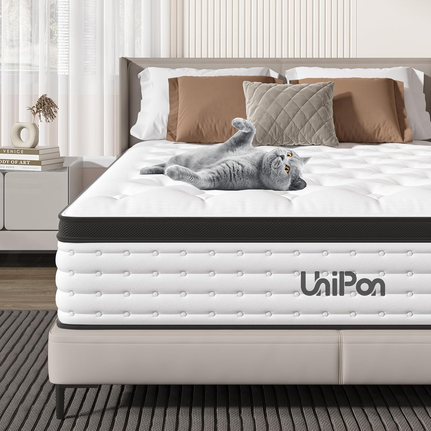 UniPon 12 Inch Hybrid Mattress Queen, Spring Mattress with Gel Memory Foam, Medium Firm Mattress, Made in USA, Supportive Individually Pocket Spring Mattress, Bed in a Box, Pressure Relief