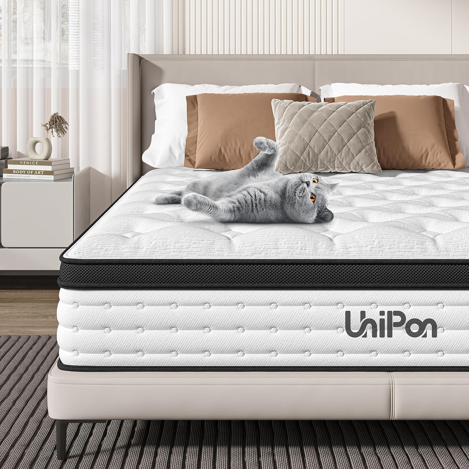 UniPon 10 Inch Hybrid Mattress Twin, Spring Mattress with Gel Memory Foam, Medium Firm Mattress, Made in USA, Supportive Individually Pocket Spring Mattress, Bed in a Box, Pressure Relief