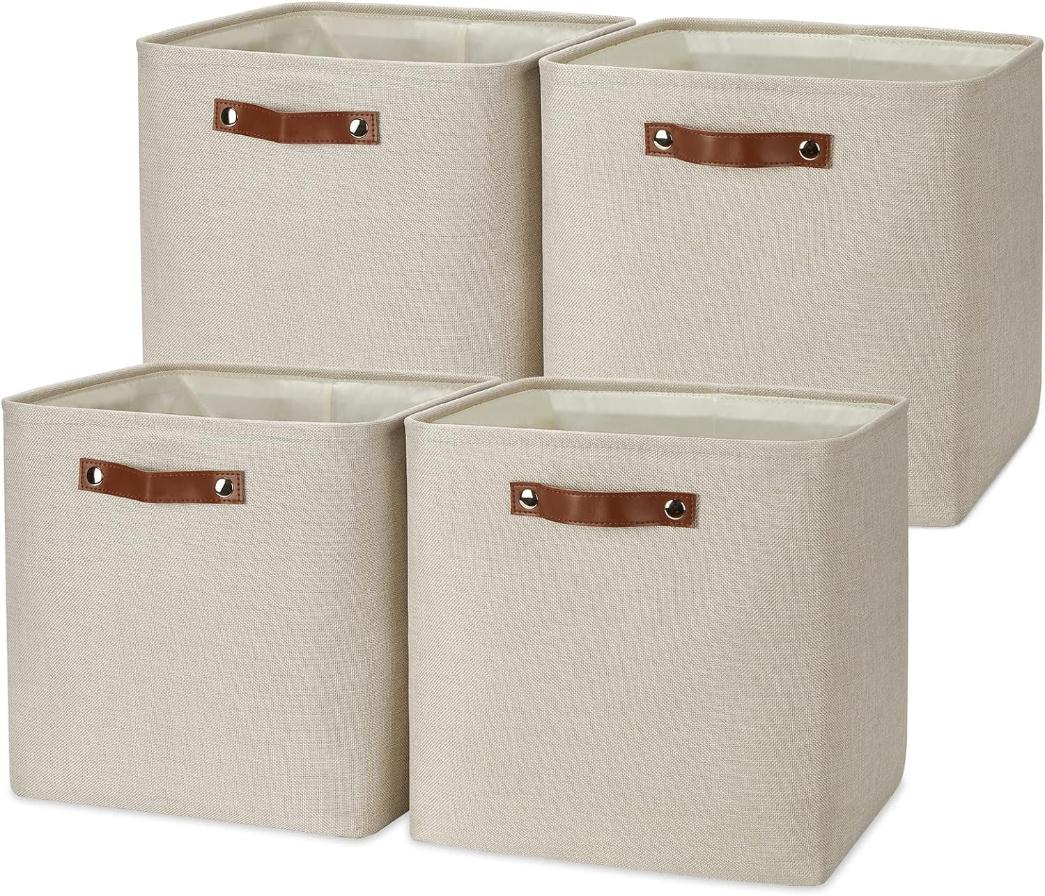 Temary Cube Storage Baskets 13 Inch Cube Storage Bins 4 Pack Baskets for Organizing Shelves Fabric Cloth Bins for Shelf, Nursery, Home, Closet(Beige)