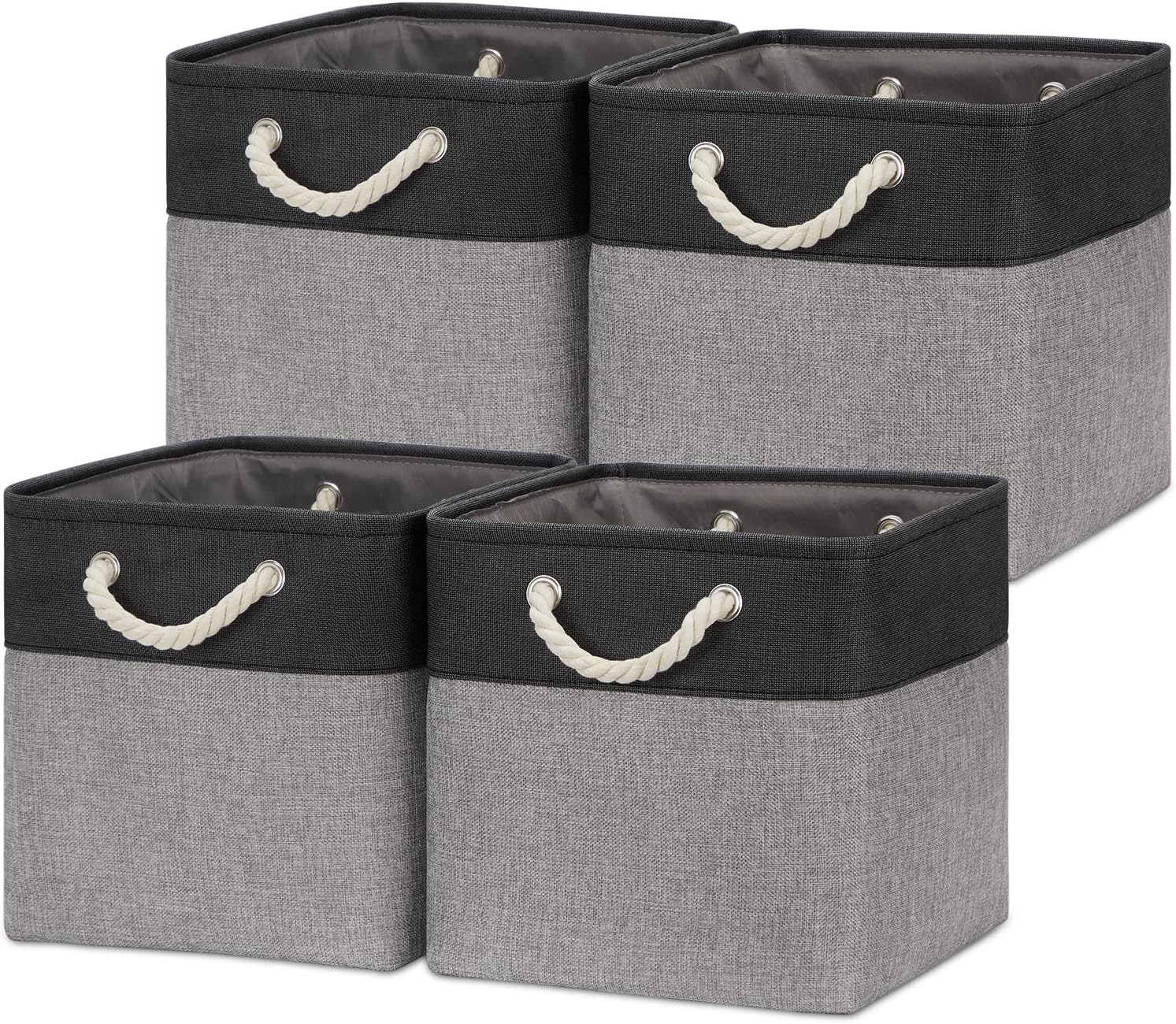 Temary 12 Inch Cube Storage Baskets 4 Pack Fabric Storage Bin for Toys, Large Baskets with Handles, Basket for Organizing Towels, Blankets, Collapsible Cube Storage Bins (Black&Gray)