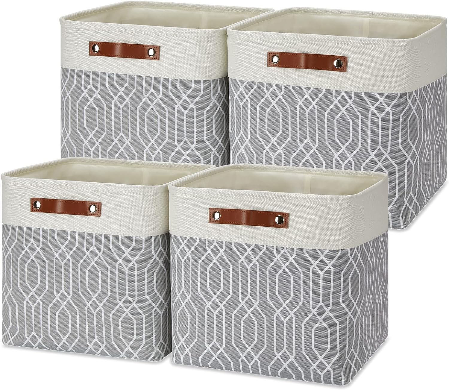 Temary Collapsible Baskets 13 Inch Storage Cubes for Organizing, Storage Baskets for Shelves, 4 Pack Fabric Storage Cubes Bins for Towels, Blankets (Grey Polygon)