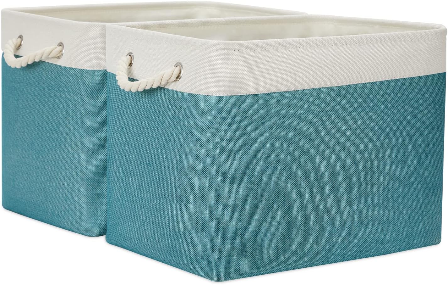 Temary Fabric Baskets Storage Baskets for Organizing 2 Pcs Decorative Baskets for Gifts Empty Collapsible Storage Bins for Home Office Closet(White&Teal,16Lx12Wx12H Inches)