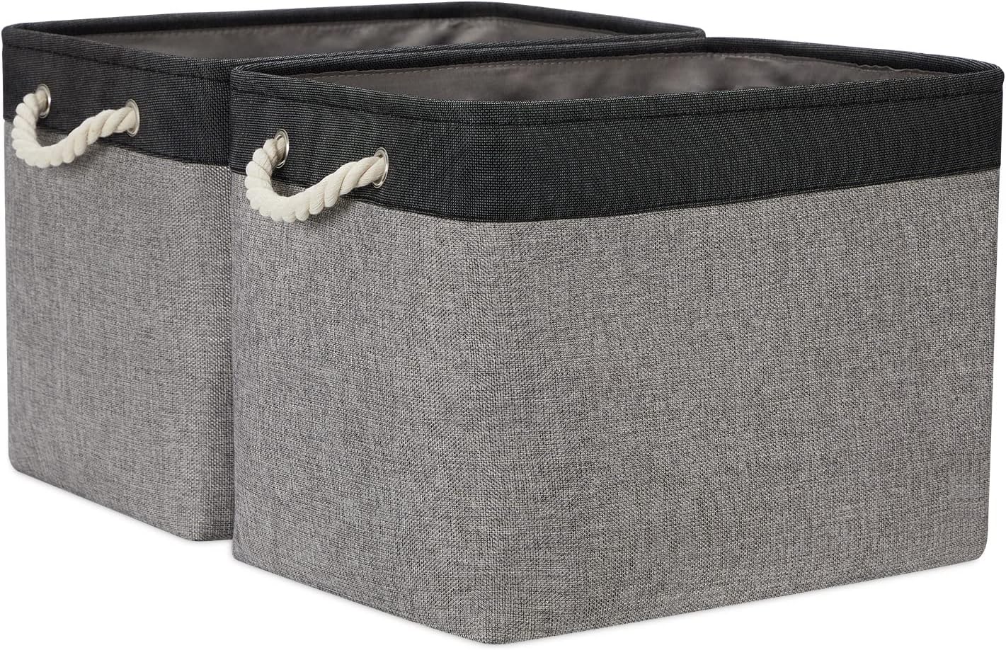 Temary Large Storage Baskets 2 Pack Cloth Basket for Shelves Collapsible Decorative Storage Organizer Baskets Canvas Storage Bins with Handles for Nursery, Office, Home(Grey&Black,16Lx12Wx12H Inches)