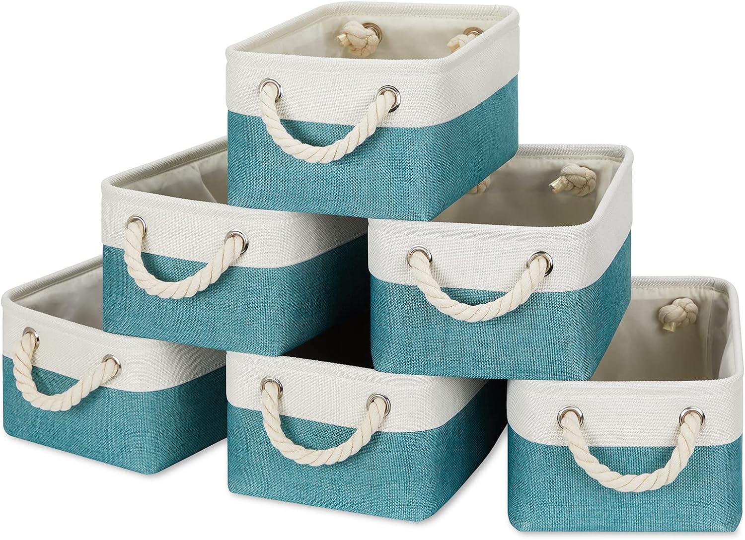 Temary Small Fabric Baskets Shelf Storage Baskets for Organizing 6 Pcs Decorative Baskets for Gifts Empty Collapsible Small Storage Bins for Home Office Closet(Teal,11.8 L x 7.9 W x 5.3 H inches)