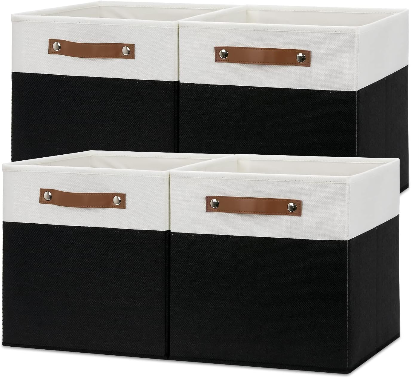 Temary Cube Storage Bins Set of 4 Storage Cubes Organizers Bin with Handles, Foldable Storage Baskets for Shelves, Decorative Storage Boxes for Home, Office (White&Black)