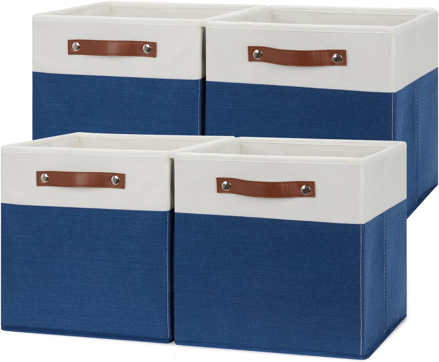 Temary Storage Cubes Bins 12x12 Storage Baskets Blue Cube Storage Bin with Handles for Organizing Home, Collapsible Storage Boxes for Toy Clothes (White&Blue)