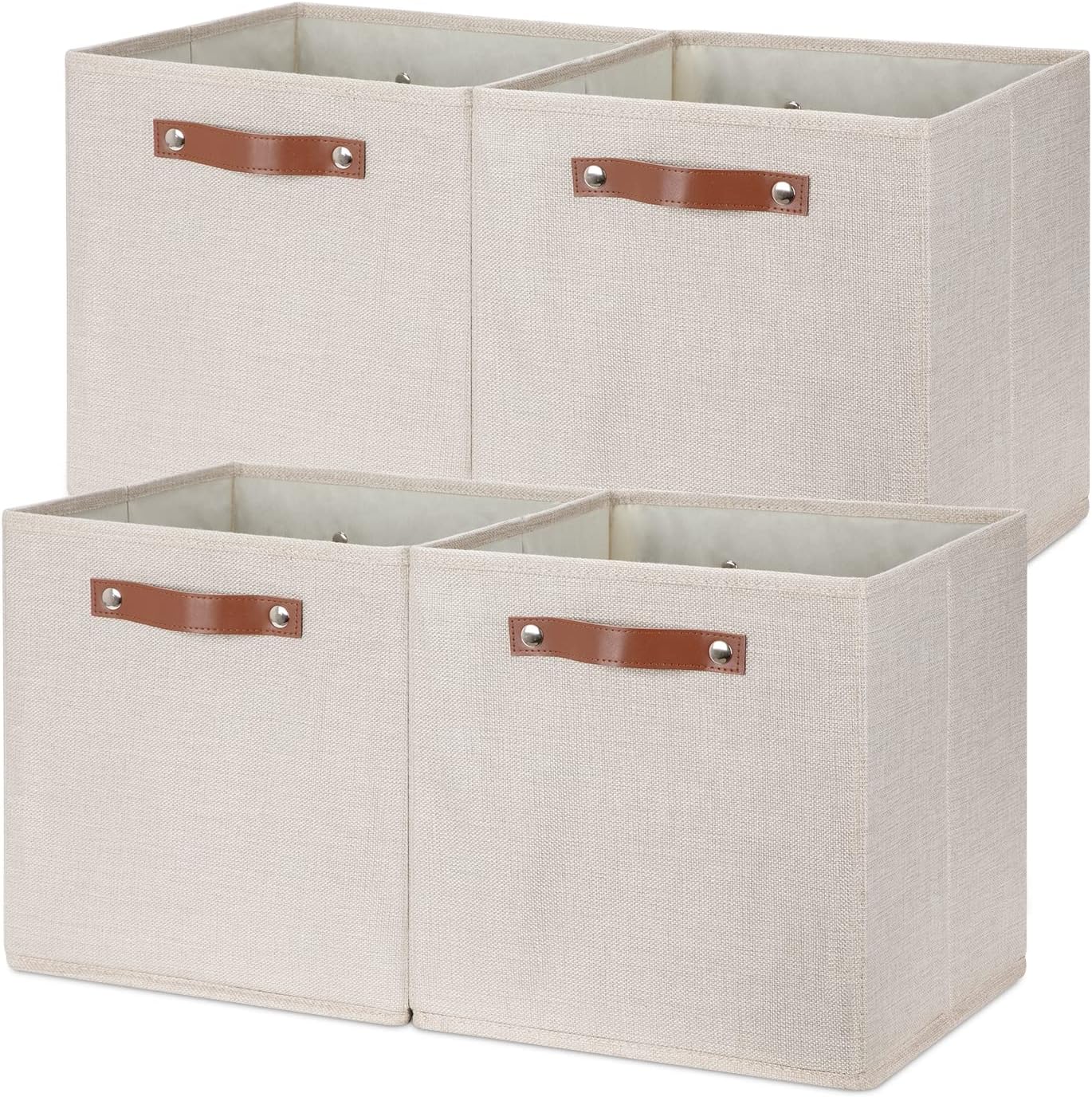 Temary Cube Storage Bins 12 Inch Storage Cubes 4PCs Fabric Organizer Bins Boxes with Handles, Sturdy Collapsible Closet Storage Organizer for Shelf, Bedroom, Cabinet (Beige, 12 x 12 x 12)